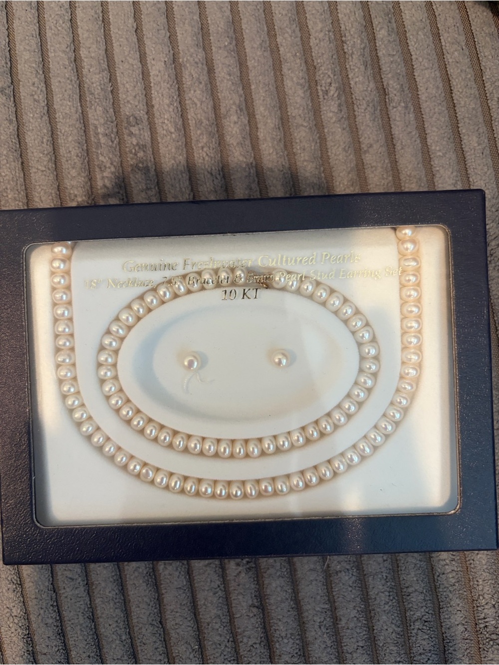 Lustrous Freshwater White Cultured Pearl Necklace and Stud Earrings Set